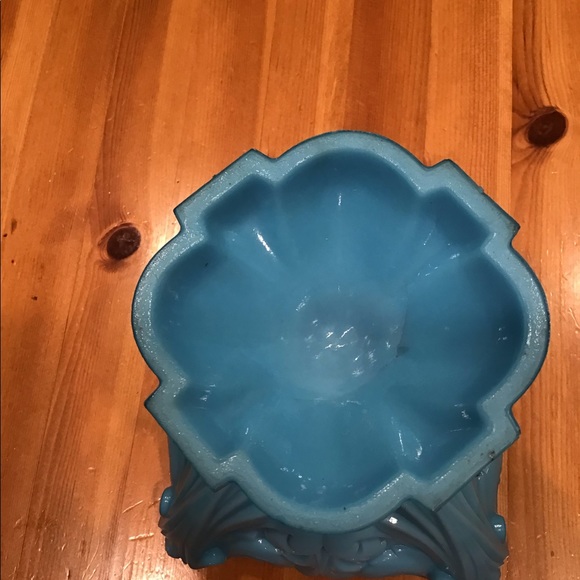 ANTIQUE FRENCH PORTIEUX VALLERYSTHAL BLUE OPALINE GLASS FOOTED COMPOTE GLOWY! - Picture 14 of 16